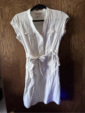 White Button-Front Belted Shirt Dress